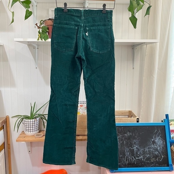 Levi’s Vintage 60s 70s White Tab Green Corduroy Flare Bell Bottom Jeans 28x31 - Picture 1 of 16